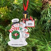Snow Lampost Family of 4 Personalised Hanging Christmas Decoration image