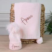 Nova Knit Pink Hat &amp;amp; Blanket-Personalised