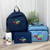 Personalised School Bundle (school bag, lunch bag, pencil case &amp;amp; bottle) - Plane With Banner