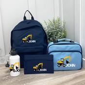 Personalised School Bundle (school bag, lunch bag, pencil case &amp;amp; bottle) - Digger