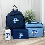 Personalised School Bundle (school bag, lunch bag, pencil case &amp;amp; bottle) - Initial Blue Stars