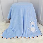 Teddy Blanket with Ruffles &amp;amp; Orange Stripe Trim - Blue image