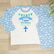 Personalised Kids Christening Pyjamas-Bunting (Blue) image