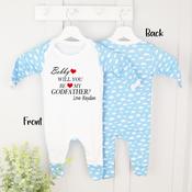 Personalised Godparent Baby Grow-Will You Be My Godparent Love Heart (Blue Or Pink Cloud) image