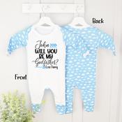 Personalised Godparent Baby Grow-Will You Be My Godparent Arrow (Blue Or Pink Cloud) image
