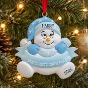 Blue Snow Baby Personalised Hanging Christmas Decoration image