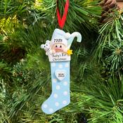 Blue Long Baby Stocking Personalised Hanging Christmas Decoration