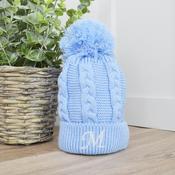 Cable Knit Hat With Pom Pom-Blue INFANTS (NB-12M) image