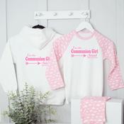 Personalised Kids Communion Bundle Pyjamas (Pink Cloud) &amp;amp; Zip Up- Communion Girl Arrow image