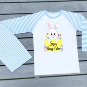Personalised Kids Easter Pyjamas-Easter Bunny Banner (Blue or Pink Stripe)