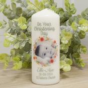 Personalised Christening Candle-Flower-Green-Red (Own Image)
