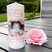 Personalised Christening Candle-Flower (Own Image) image