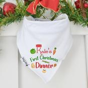 Personalised Billy's White Bib-First Christmas Dinner