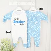 Personalised Sibling Baby Grow-Blue Arrow (Cloud) image