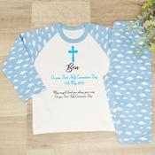 Personalised Kids Communion Pyjamas-Blue Cross May Angels image