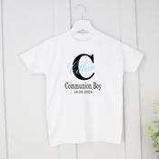 Personalised Communion T-Shirt-Black Communion Boy Initial image
