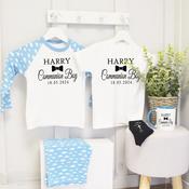 Personalised Kids Communion Bundle (including Mug) -Communion Boy Black Dickie Bow - Blue Cloud