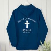 Personalised Communion Pullover Hoodie Front &amp;amp; Back-Simple Cross (Navy)