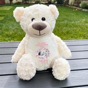 Personalised Christening Teddy-Cream Bear-Own Image Pink Wreath image