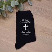 Personalised Communion Socks-Name &amp;amp; Date Cross image