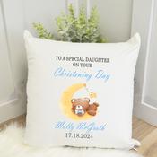 Personalised Cushion-Christening Cushion Teddy Moon (Pink Or Blue) image