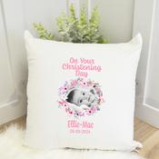 Personalised Cushion-Christening Cushion Image Wreath (Pink) image