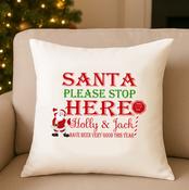 Personalised White Christmas Cushion-Santa Please Stop Here