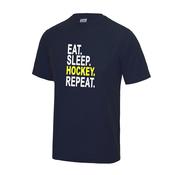 Eat sleep Hockey Repeat Navy t-shirt with Yellow Unisex Fit