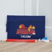 Personalised Navy Pencil Case-Firetruck image