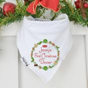 Personalised Billy's White Bib-First Christmas Dinner Wreath