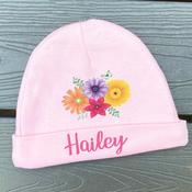 Personalised Hat - Colourful Flower Name - (Pink Hat) image