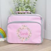 Personalised Pink School Lunch Bag-Flower Wreath