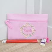 Personalised Pink Pencil Case-Flower Wreath image