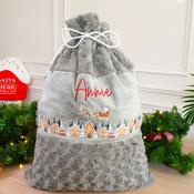 Personalised Christmas Santa Sack-Grey Santa Sleigh Flying