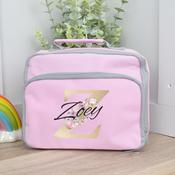 Personalised Pink School Lunch Bag-Gold Initial