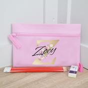 Personalised Pink Pencil Case-Gold Initial image