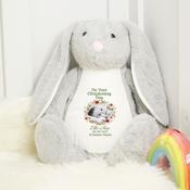 Personalised Christening Teddy Different Styles-Own Image Flower Red-Green