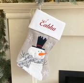Silver Check Snowman Christmas Stocking-Check Scarf(40x20cm)