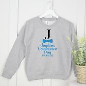 Personalised Communion Sweatshirt-Initial Dickie Bow (Grey)