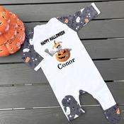 Halloween Witches Hat Pattern Baby Grow-Broken Pumpkin image