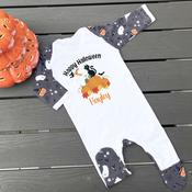 Halloween Witches Hat Baby Grow-Pumpkin Cat Design image