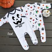 Halloween Monster Pattern Baby Grow-Pumpkin Face Design image