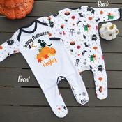 Halloween Monster Pattern Baby Grow-Pumpkin Cat Design image