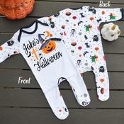 Halloween Monster Pattern Baby Grow-Pumpkin Witches Hat Design image