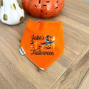 Personalised Billy's Orange Bib-1st Halloween Pumpkin Witches Hat image
