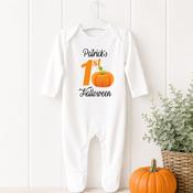 White Halloween Pumpkin Baby Grow-1st pumpkin Design image