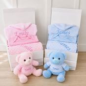 Baby Gro/Teddy Hamper-Personalised Bathrobe, Blanket &amp;amp; Teddy image