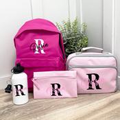 Personalised School Bundle (school bag, lunch bag, pencil case &amp;amp; bottle) - Initial (Pink)