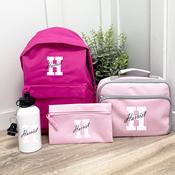 Personalised School Bundle (school bag, lunch bag, pencil case &amp;amp; bottle) - Initial Love Hearts image