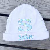 Personalised Hat-Initial Blue Pattern -(White Hat) image